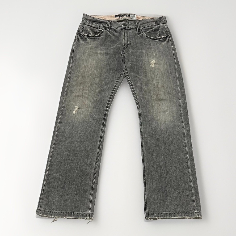 Levis Mens Washed Black Denim Y2K Outdoor Distressed Slim Straight Jeans 34x30